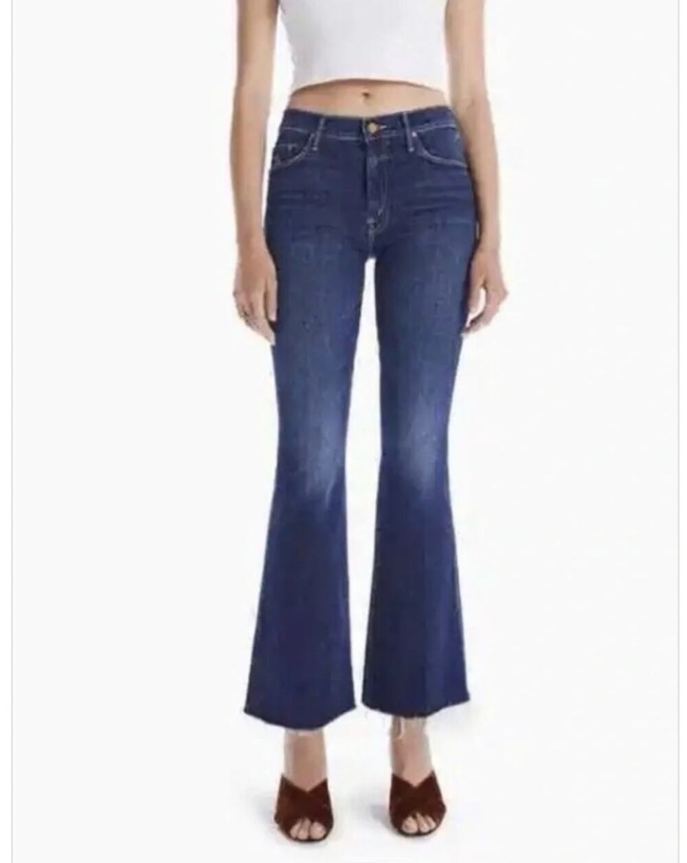 MOTHER The Weekender Fray Jeans Teaming Up Flare Raw Hem Size 26